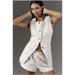 Anthropologie Maeve Square Neck Tweed Vest Sz XS Cream
